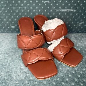 Brown Quilted Mules with Square Toe
